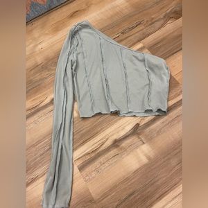 One shoulder sage green crop top